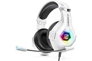 Ozeino Gaming Headset for PC, Ps4, Ps5, Xbox Headset with 7.1 Surround Sound Gaming Headphones with Noise Canceling Mic, LED Light Over Ear Headphones for Switch, Xbox Series X/S, Laptop, Mobile White