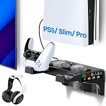 P5/Slim/Pro Wall Mount Kit with Cooling Fan & Charging Station, P5 Shelf Floating Mount for PA 5/Slim/Pro Disc & Digital Console, PA 5 Wall Bracket Behind TV, PS Five Accessories, Black