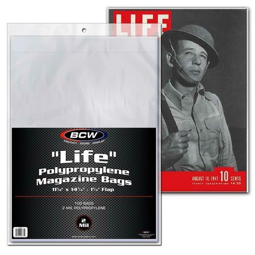 PACK OF 100 BCW LIFE MAGAZINE POLY BAGS 11 1/8 x 14 1/4 Acid Free