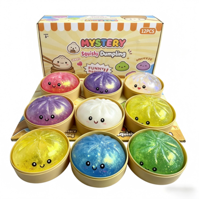 Pack Dumpling Squishies,Glitter Dumpling Squishy ,Anxiety Relief Fidget, Soft Squeeze Dough(pcs Dumpling+Steamer Box) $5.80