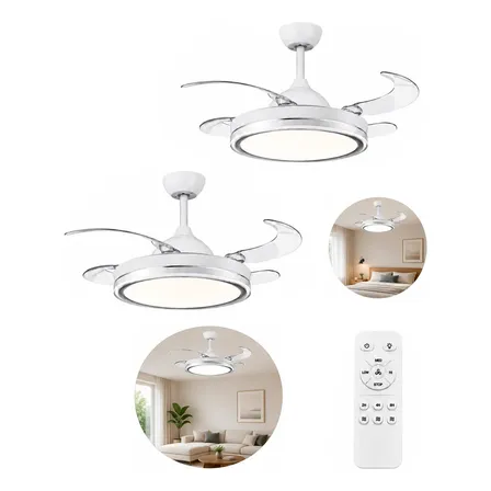 Pack X2 Ventilador De Techo Retractil Luz Fria/calida Blanco 1.07 M 50/60hz Blanco Multiples Velocidades Verano Invierno Led Diferentes Intensidades Transparente Pl&aacute;stico 4