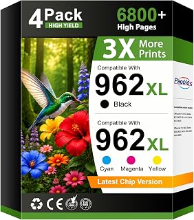 Paeolos 962XL Replacement for HP 962XL Ink Cartridges Combo Pack High Yield | 4 Pack Latest Chip for HP962XL Work for HP Officejet Pro 9010 9015 9020 9018 9025 Printers Black Cyan Magenta Yellow