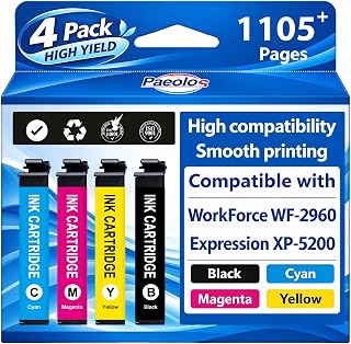 Paeolos Remanufactured Ink Cartridges Replacement for Epson 222 Ink XP-5200
