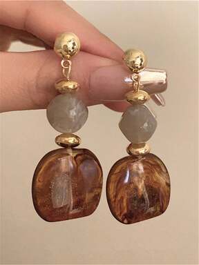 Pair Vintage Asymmetrical Tie Dye Acrylic Long Pendant Earrings For Women, European And American Style, Suitable For Party, Banquet $.56 #RetroStyles