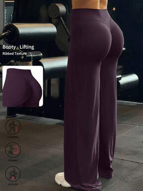 Pair Women's Solid Color Loose Yoga Wide Leg Pants, Comfortable Fitted Versatile, Suitable For Running, Fitness And Yoga Spring Sports $2.54 Flash Sale