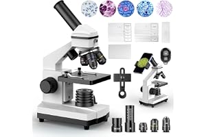 PalliPartners Compound Microscope for Adults & Students - 100X-2000X High-Power Biological Microscope for Students, School Lab & Home Education, with Slides Set & Phone Adapter (White)
