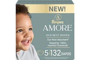 Pampers Amore, Size 5 (20-37 lbs), 132 Count, Our Best Diaper &ndash; Hypoallergenic & Fragrance Free, Up to 100% Leakproof, Soft as Cashmere