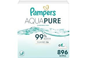 Pampers Aqua Pure Baby Wipes, 99% Water, Fragrance Free, Unscented, Water Based, Multi-Use, 672 Wipes Total (12X Flip-Top Packs) [Packaging May Vary]