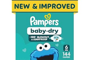 Pampers Baby Dry Ultra Cushiony Diapers, Size 6 (23-44 lbs), 144 Count, Up to 100% Leakproof (Packaging May Vary)