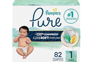 Pampers Pure Baby Diapers, Size 1 (8-14 lbs), 82, Up to 100% Leakproof, Premium Hypoallergenic Soft Diapers