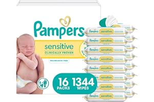 Pampers Sensitive Baby Wipes, Clinically Proven, Fragrance Free, Unscented, Water Based, Hypoallergenic, Multi-Use, Hand Wipes 504 Wipes Total (6X Flip-Top Packs) [Packaging May Vary]