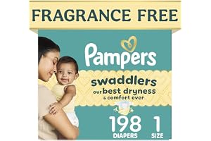 Pampers Swaddlers Diapers, Size 1 (8-14 lbs), 198 Count, Fragrance Free, Hypoallergenic, Absorbent, Pediatrician Recommended, Skin Safe