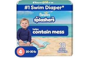 Pampers Swim Diapers - Splashers - Size 4, 18 Count, Gap-Free Disposable Baby Swimming Pants