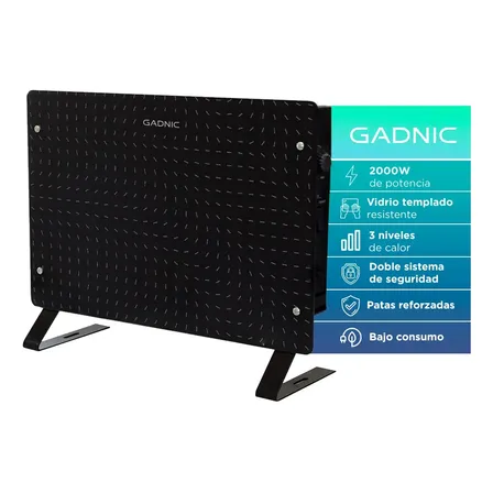 Panel Calefactor Vitroceramico Gadnic 2000w Con Termostato Y Vidrio Templado Negro