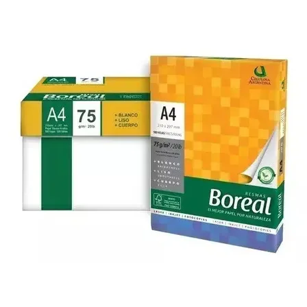 Papel Boreal A4 75g Blanco Alcalino Pack 10 Resmas 21x29.7cm