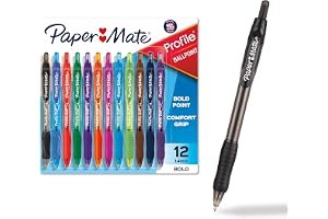 Paper Mate Profile Retractable Ballpoint Pens, Bold Point (1.4mm), Assorted Colors, 12 Count - Back to School, Office, Teacher Supplies