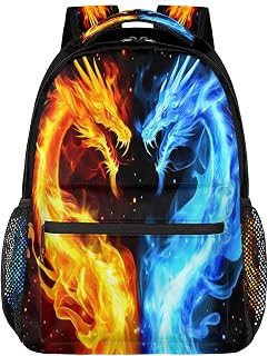 Pardick Fire Water Dragon Backpacks for Women Men, Travel Laptop Back Pack Waterproof Bookbags Adults Backpack with Multiple Pocket