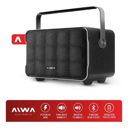 Parlante Bluetooth Aiwa Port&aacute;til Aw-p225p 80w Mega Bass Color Negro
