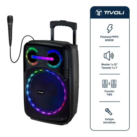 Parlante Port&aacute;til Bluetooth Tivoli 6000w Micr&oacute;fono Karaoke Radio Fm Color Negro