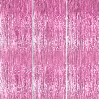 PartyWoo Pink Streamers Tinsel Backdrop Curtain 3pcs 8.2ft Foil Fringe Curtain for Baby Shower Bridal Shower Wedding Pink Cheetah Princess Girl Pajama Theme Birthday Party Celebration Decorations