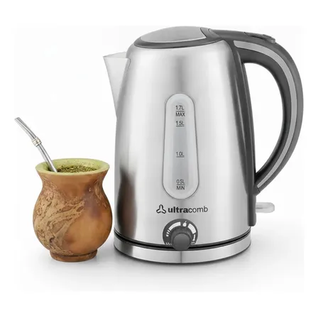 Pava El&eacute;ctrica Ultracomb Pe-4916 1.7lts 2200w Apagado Autom&aacute;tico Acero Inoxidable Plateado