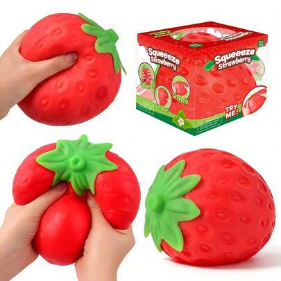 pc New Extra Large Strawberry Slow Rebound Toy, Giant Squeeze Toy, PU Filled Sensory Toy, Cute Squishy Ball Stress Relief Game Toy, Suitable For Adults, Squishy-Squishy-Squishys-Squishies-Squishy Toys-Crunchy Squishy $3.56