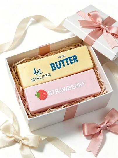 pcs Soft Compressed Foam Toys With Butter And Strawberry Scent, Super Soft Touch, Natural Fragrance, Food-Shaped Stress Relief Toys (Without Box), Perfect For Party Favors, Anxiety Relief, Multiple Styles Available, Suitable For Stress Relief And Holiday 