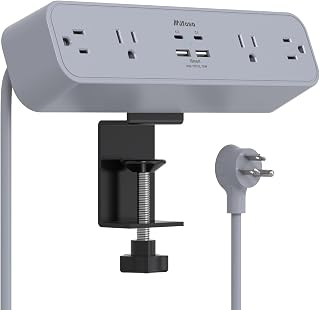 PD30W Desk Clamp Power Strip, Desktop Mount Surge Protector, Fast Charging Station, 5Ft Extension Cord Desk Mount Shelf with 4 Outlets 4 USB Ports (2 USB C), Home Office Accessories Essentials, Gray