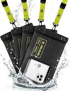 Pelican 4 Pack Marine - IP68 Waterproof Phone Pouch (XL Size) Floating Waterproof Phone Case - Beach Cruise Ship Travel Essentials - Works with All Phones - Detachable Lanyard - Black/Hi-Vis Yellow
