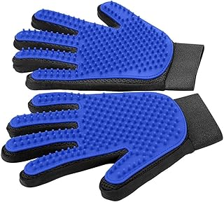 Pet Hair Removal Glove with 255 Silicone Tips for Dogs & Cats, 1 Pair Blue | 2-in-1 Deshedding & Massage Mitt, 5-Finger Flexible Design, for Bathing & Grooming, Safe for Long/Short/Curly Hair Pets