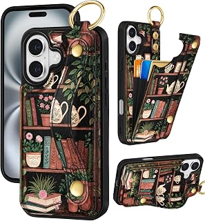 Petitian for iPhone 16 Plus Wallet Case - Women Girls Cute Girly Aesthetic Unique Design Leather Credit Card Holder Phone Cover Stand Wristband for iPhone 16 Plus, Bookshelf