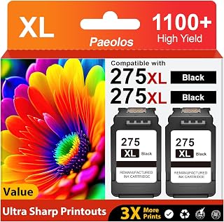 PG-275XL Black Ink Cartridges High Yield Replaced for Canon 275 Black Ink | 2-Pack PG275 Work for Canon Pixma TS3522 TS3520 TS3720 TS3722 TR4720 TR4722 TR4700 TR4723 TS3500 Printers Home Office Use