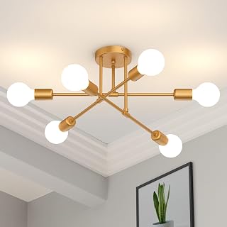 Phaosio Modern Sputnik Chandelier, 6-Light 22" Semi Flush Mount Ceiling Light Fixture, Mid Century Industrial Chandelier Lighting for Dining Room, Bedroom, Living Room