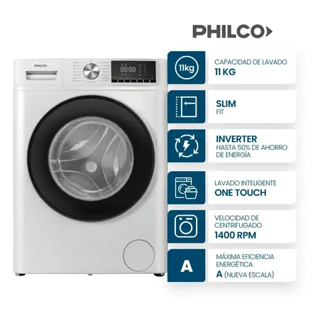 Philco Lavarropas PHLF112 11 Kg Carga Frontal Inverter Blanco
