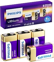 PHILIPS 9V Non-Rechargeable Lithium Battery 4 Pack, 1200mAh High Capacity 9 Volt Batteries for Household Electronics, Security Systems, Door Locks