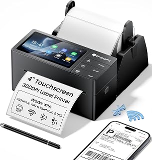 Phomemo 300DPI 4" Touchscreen Wi-Fi 4x6 Thermal Shipping Label Printer | PM643 Wireless AirPrint Thermal Printer with Label Holder,One-Click Reprint and Built-in Template Storage for Small Business
