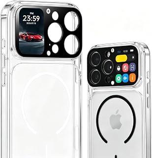 Phone Case for iPhone 16 Pro Max with 1.85 Inch Smart Display, 2026 New Tech Rechargeable and Syncs with Phone Photography, Music, Weather, Clock,Clear Shock Proof Non Slip (Transparent).