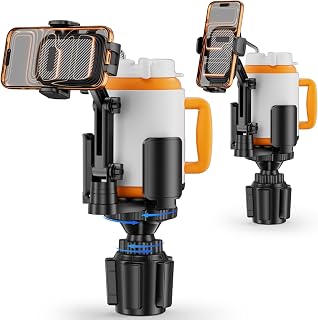 Phone Holders for Your Car, 2 in 1 Cup Holder Phone Mount with Expander, Secure Hold, Adjustable Base and Long Arm with 360&deg;Rotation Car Phone Holder for 4-7&lsquo;&rsquo; devices and Up to 5.31'' Most Bottles