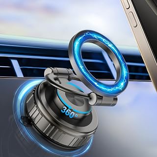 Phone Holders for Your Car, [80+LBS Strongest Suction & 2800gf Magnetic] 360&deg; Adjustable Foldable Vacuum Magnetic Suction Car Cell Phone Holder Mount Compatible for MagSafe iPhone Car