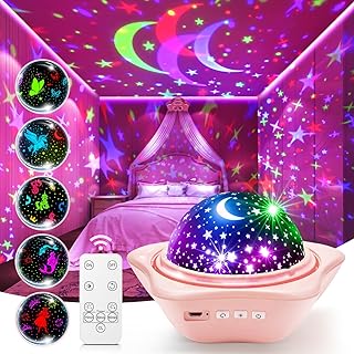 PIKOY Night Light for Kids, 90 Modes+6 Films+Dimmer+Timer+Remote Kids Night Light Projector, Rechargeable Built-in Battery+360&deg; Silent Rotation Butterfly/Princess/Mermaid Room Decor,Girl Toys/Gifts