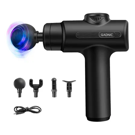 Pistola Masajeadora Gadnic Recargable USB C 6 Niveles 1500mAh 4 Cabezales Motor Silencioso Recovery