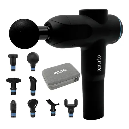 Pistola Masajeadora Muscular Femmto Recargable Usb Percusion Masajeador Portatil Velocidades Calor Negro