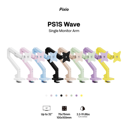 Pixio PS1S Wave Premium Universal Single Monitor Arm | Multiple Colors