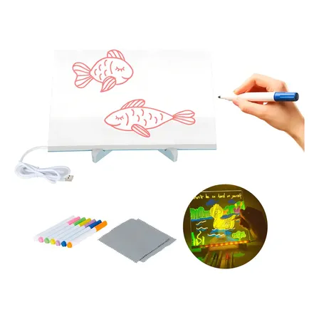 Pizarra Magica Luz Led Usb Acrilico Anotador Dibujo Lampara Color Blanco