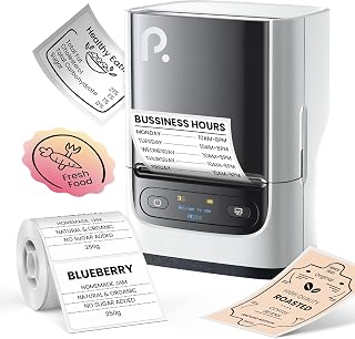 POLONO PM220S Bluetooth Thermal Label Maker, Portable Sticker Printer with 2'' x 1.18'' Label Tape, Easy to Use Label Machine with Tape, Printer Developers for Home Office Business, Vanilla