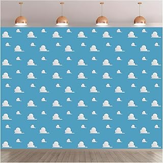 Polyester 9x6FT White Clouds and Blue Sky Photo Background Cartoon Boy Story Theme Kids Birthday Party Baby Shower Decoration Studio Props Backdrop