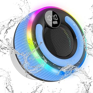 Portable Bluetooth Shower Speaker with Lights, Bluetooth 5.3, Small Wireless Speaker for Outdoor, Blue
