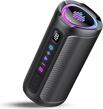 Portable Bluetooth Speaker with Battery Level Display, Powerful Sound Wireless Speaker: Deep Bass, BT 5.4, 20H Playtime, 7 RGB Modes, IPX7 Waterproof, TWS Pairing, Beach/Vacation Essentials（Black）