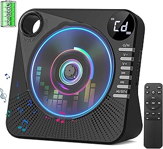 Portable CD Player with Bluetooth, 4000mAh Recheageable Desktop CD Players for Home, CD Music Player with Speakers,Remote Control,LCD Display, AUX, USB, Headphone Jack，Black