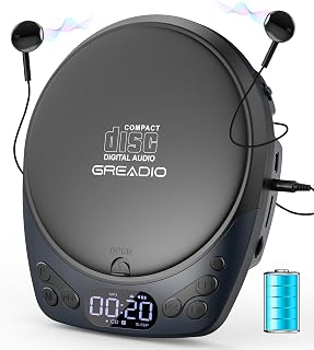 Portable CD Player with Headphones, Rechargeable CD Player for Car & Home, Small CD Players Portable with 60s Anti-Skip, Supports CD/MP3/WMA/TF Card/AUX, Backlit/Lock/Programmable/Timer